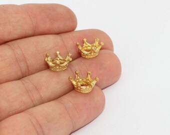 5 Pcs Raw Brass Crown Beads, 6x12mm Bracelet Charms, MTE1181
