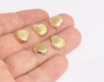 24k Gold Plated Sea Shell Charm, Beach Jewelry (13x14mm), SLM323