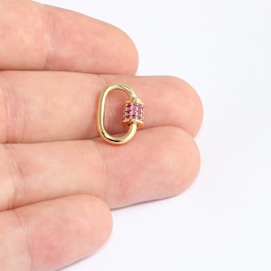 12x17mm 24k Shiny Gold Oval Screw Clasp, Cz Oval Screw Clasp, Purple Micro Pave Screw Clasp, Gold Necklace Clasp Pendant, smr,  MLS699