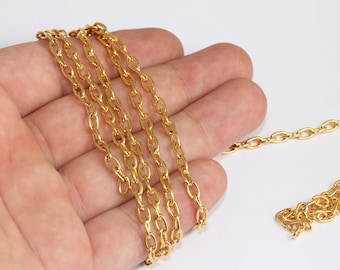 Shiny Gold Plated Rolo Chain, Bulk Lot, 4x5.5mm Round Links, CHK626