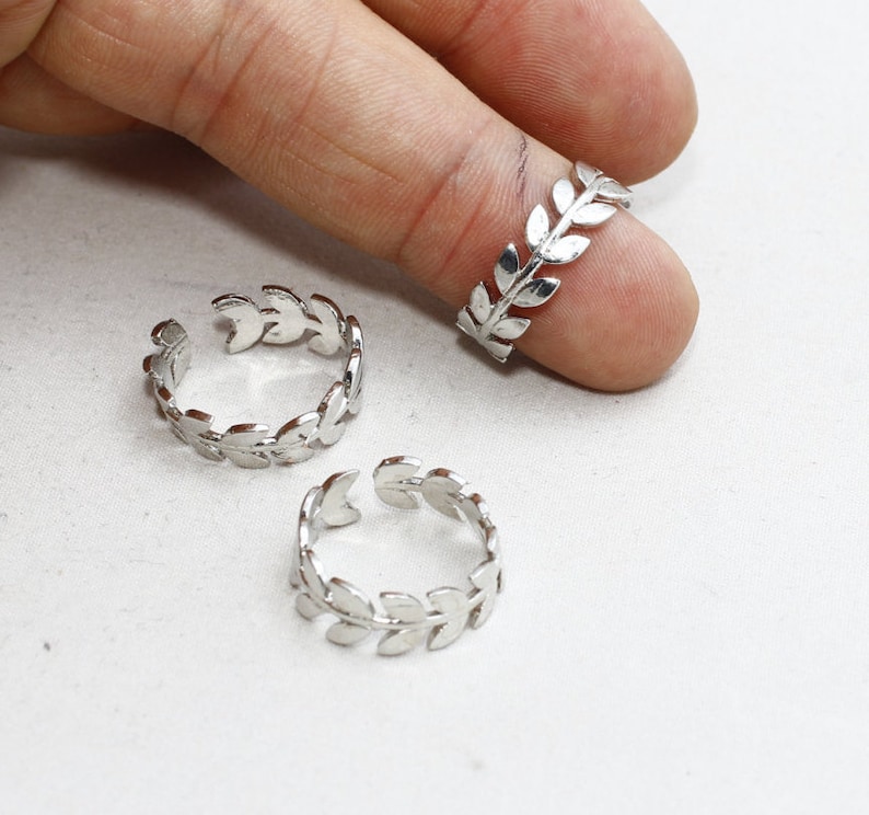 Silver Laurel Ring FRY67 Silver Adjustable Ring Silver Leaf Ring Leaves Ring LW 3 Pcs 16-17mm Rhodium Plated Flower Rings