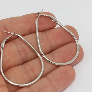 35x45mm Rhodium Plated Earring Hoops, Dangle Earrings, Drop Earrings, Teardrop Earrings, Large Hoops, Silver Plated Earrings, HES, CHK366-2
