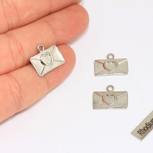 9x16mm Rhodium Plated Envelope Letter Charms, Envelope Pendant, Love Charms, Envelope With Heart, Silver Plated Findings, CHK102-2