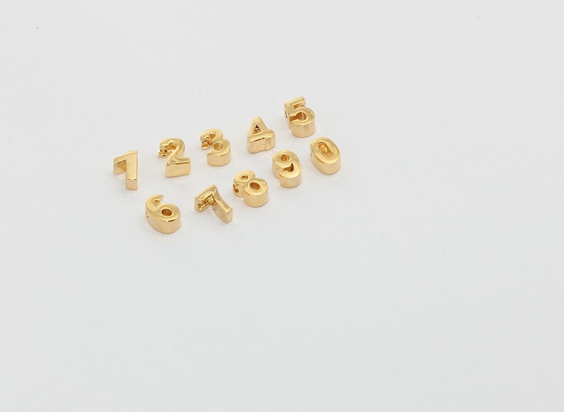 6x7mm 24k Shiny Gold Numbers Number Charms Number Beads Etsy