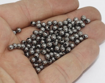 50 Pcs 4mm Gunmetal Beads, Spacer Beads, Beads, Tiny Round Beads, Bracelet Beads, Ball Beads, Gunmetal Plated Findings, IK, FRY111