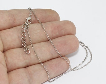 17" + 2" Rhodium Plated Necklace, Silver Tiny Chain, Finished Chain Necklace, Ready Made Necklace, Silver Plated Necklaces, RRN, CLO45