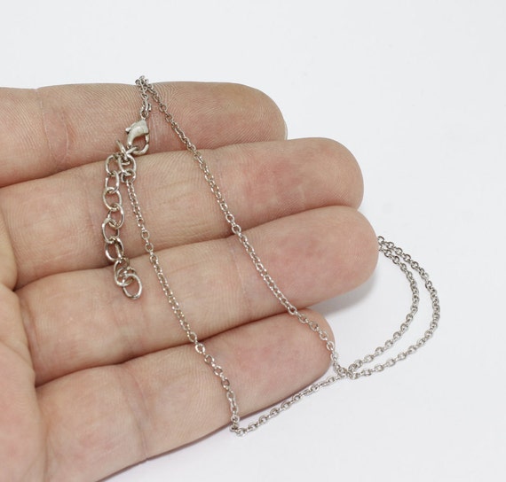 17" + 2" Rhodium Plated Necklace, Silver Tiny Chain, Finished Chain Necklace, Ready Made Necklace, Silver Plated Necklaces, RRN, CLO45