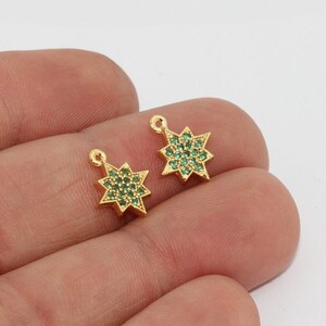 10x12mm 24k Shiny Gold North Star Charm, Micro Pave North Star Pendant, CZ North Star, Gold North Star, Green Zircon Charms, FLT, ZRCN129