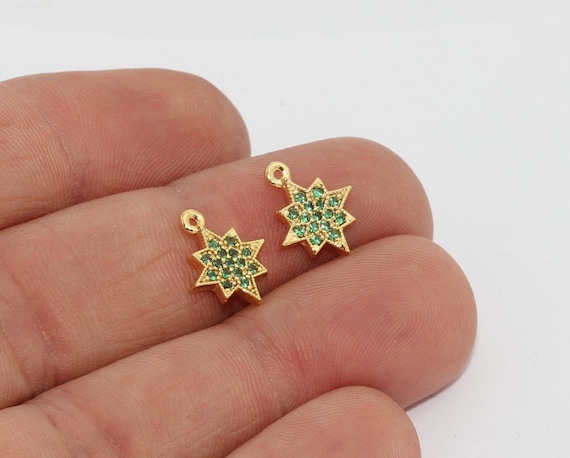 Turquoise Zircon Charms FNL86 Micro Pave North Star Pendant FLT 9x16mm 24k Shiny Gold North Star Charms Bracelet Charms CZ Star Beads
