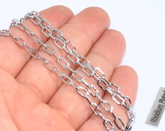 Rhodium Plated Link Chain, Silver Plated Brass, 3.5x7mm, CHK501-1