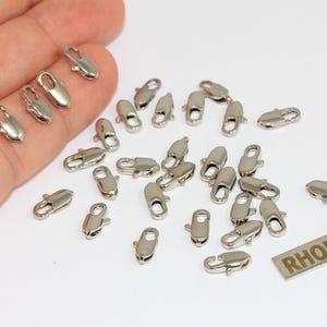 4 x 10 mm Chiusura a moschettone placcata argento, chiusura a chela, chiusure per collane, CLO17 immagine 1