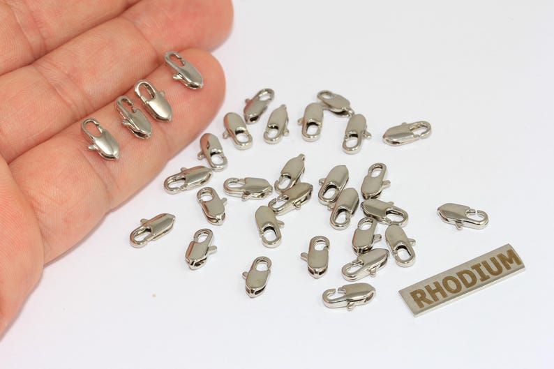 4 x 10 mm Chiusura a moschettone placcata argento, chiusura a chela, chiusure per collane, CLO17 immagine 1