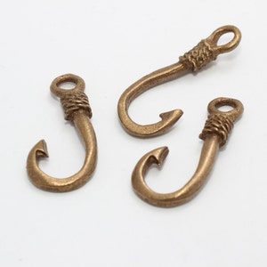5 Pcs 12x28mm Antique Bronze Fish Hook, Fishing Hook Clasp, Fish Hook Charms, Fishing Pendant, Men&#39;s Necklace, Men&#39;s Jewelry, Charms, PLS56