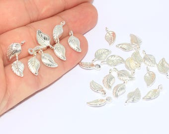 10 Pcs 7x14mm Silver Plated Leaf Charms, Leaf Pendant, Tiny Leaf Charms, Leaf Jewelry, Small Leaf Pendant, Silver Plated Findings, BRT497