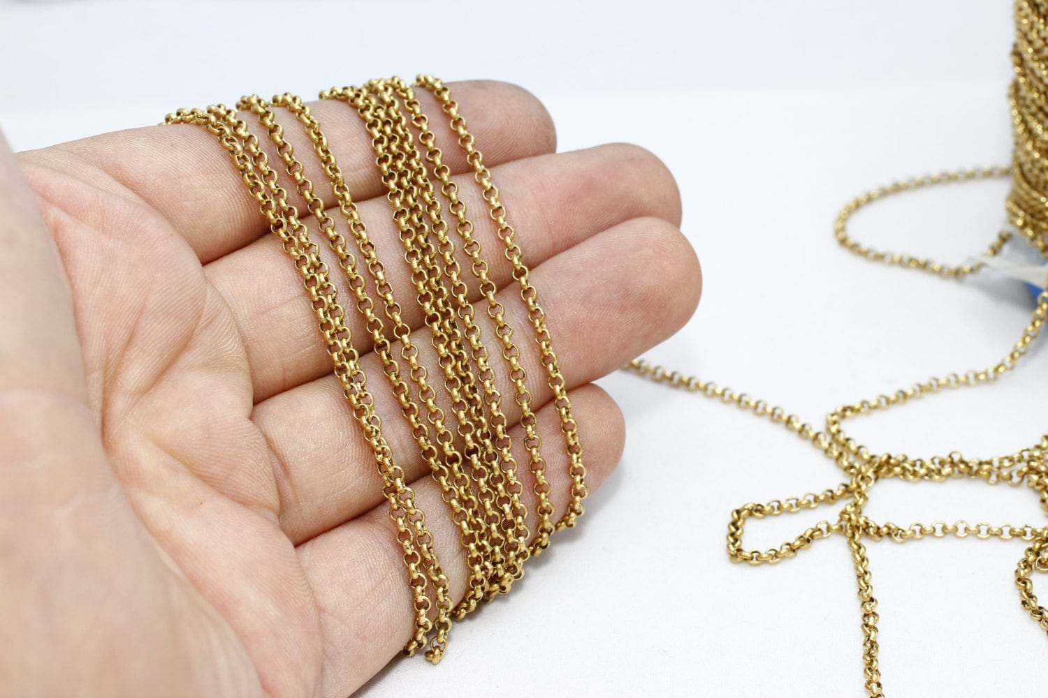 16,5 Feet 2,4mm Raw Brass Rolo Chain, Soldered Chain, Bulk Lot Chain, Belcher Chain, Raw Brass Rolo Chains, Raw Brass Findings, SRC, THE91