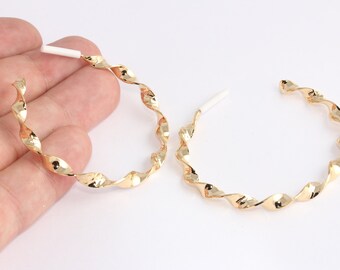 55 mm 24 k glänzende Gold-Creolen, Creolen, gedrehte Creolen, große Gold-Creolen, klobige Reifen, vergoldete Ohrringe, HES, CHK663