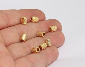 24k Gold Plated Tube Beads, 5x7mm Shiny Spacer Beads, FNL192