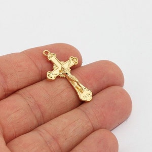 19x31mm 24k Shiny Gold Cross Pendant, Cross Necklace, Jesus Charms, Cross Charms, Catholic Pendant, Jesus Christ, Religious Charm, MTE1193
