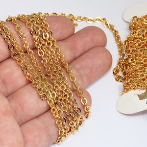 4x4,5mm 24k Shiny Gold Chain, Tiny Rolo Chains, Bulk Lot Chains, Flat Cable Chain, Soldered Chains, Gold Plated Chains, CHK601