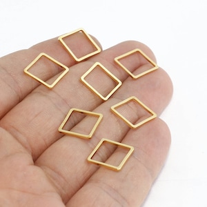 5 Pcs 12x12mm 24k Shiny Gold Square Charms, Square Pendant, Geometric Charms, Square Link Charm, Square Tubes, Gold Plated Findings, AE118