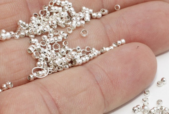 50 Pcs 2mm Silver Color Crimp Beads, Stopper Beads, Spacer Beads, Crimp Cover Beads, Connector Beads, Silver Plated Findings, KFC, BLS32