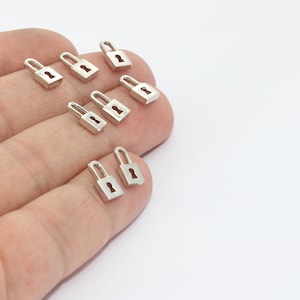 5x10mm Rhodium Plated Padlock Charms, Mini Lock Charms, Padlock Pendant, Lock Charm, Lock Pendant, Dainty Charms, Charms, PDC, MTE1309