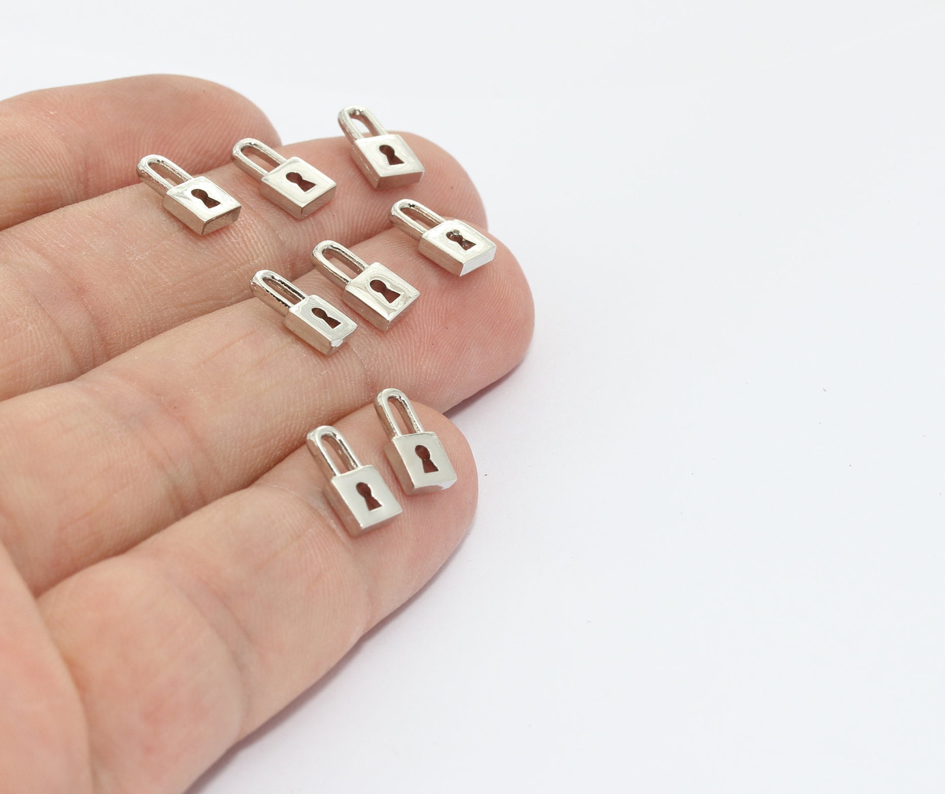 Mini Lock Charm 5x10mm Rhodium Plated Padlock Charms, Mini Lock Charms, Padlock Pendant ...