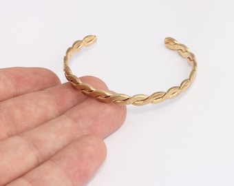 Raw Brass Braided Cuff Bracelet, Adjustable Bangle (60mm), CHK220-1