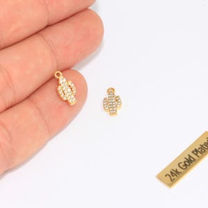 6x12mm 24k Shiny Gold CZ Cactus Charm, Micro Pave White Stone Cactus Charm, Mini Desert Cactus Pendant, Gold Plated Findings, ZRCN383