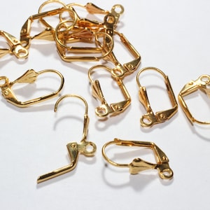 25 Pairs 9x17mm 24k Shiny Gold Earrings, Leverback Earrings, Leverback Ear Hooks, Earring Findings, Gold Plated Findings, LH, BRT518