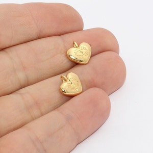 2 Pcs 11mm 24k Shiny Gold Heart, Gold Pendant, Gold Heart Charms, Heart Necklace Charms, Bracelet Charms, Gold Plated Findings, EHC, MTE970
