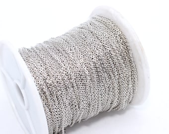 3,3 Feet 1,1x1,5mm Silver Color Cable Chain, Bulk Chain, Dainty Necklace Chain, Tiny Soldered Chain, Silver Color Plated Chain, OCO, BXB47