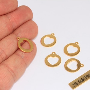 14x16mm 24k Shiny Gold Heart, Round Charm, Heart Jewelry, Heart Charm, Heart Pendant, Jewelry Findings, Dainty Heart, ROSE357
