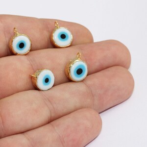 11 x 14 mm 24k glänzend Gold Böseauge Perlen, weiße Sendeaugen Charms, Emaille Charms, Armband Evil Eye Anhänger, vergoldete Perlen, MLS265