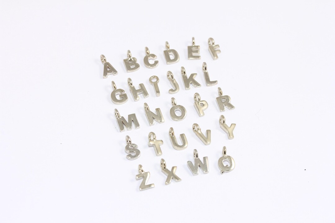 5x8mm Rhodium Plated Letters, Mini Letter Charms With Loop, Letter ...
