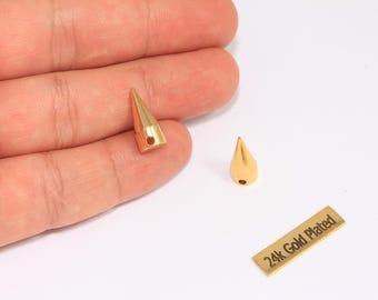 7x16mm 24k Shiny Gold Spike Pendant, Cone Spikes, Gold Spike Charms, Punk Spikes, Spike Drop Pendant, Gold Plated Findings, MTE437