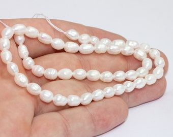 70-75 Pcs 4x5mm Natural Pearl Bead Strand, Genuine White Freshwater Pearls, Potato Oval Pearl Iridescent White Pearl, Pearl Necklace, CHK475