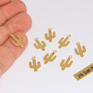 9x17mm 24k Shiny Gold Cactus Charms, Tiny Gold Cactus Pendant, Desert Cactus Necklace Charm, Cactus Beads, Gold Plated Findings, XP235