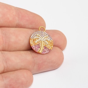 19x24mm 24k Shiny Gold Palm Pendant, Micro Pave Palm Tree, CZ Palm Tree Charms, Colorful Micro Pave Medallion, Gold Plated Findings, MLS754