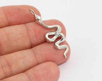 14x41mm Silver Plated Snake Charm, Snake Pendant, Snake Jewelry, Snake Necklace Charms, Animal Charms, Silver Plated Findings, SNP, MTE902