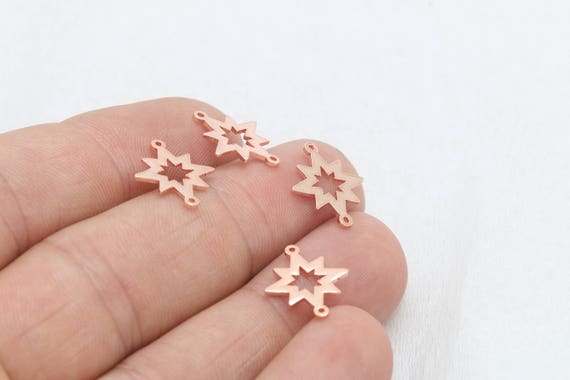 5 Pcs 13x15mm Rose Gold North Star, Two Hole North Star, North Star Bracelet, North Star Charms, Rose Gold Plated Findings, NV, ROSE602