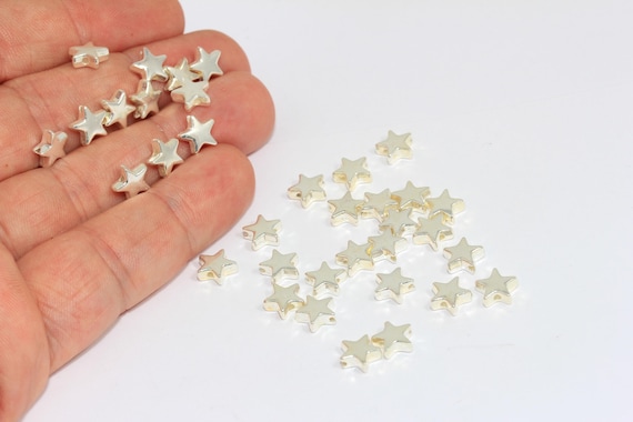 8mm Silver Plated Star Beads, Zinc Alloy Spacer Charms (10 Pcs), BRT509