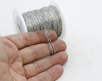 9,9 Feet 1,1x1,5mm Silver Color Cable Chain, Bulk Chain, Dainty Necklace Chain, Tiny Soldered Chain, Silver Color Plated Chain, OCO, BXB47
