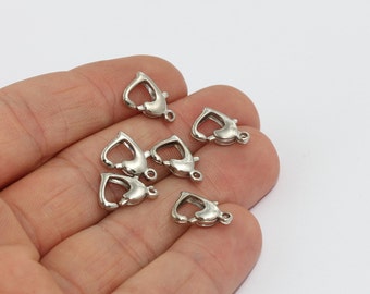 9x12mm Rhodium Plated Lobster Clasps, Claw Clasp, Heart-Shaped Lobster Clasp, Heart Necklace Closures, Silver Plated Jewelry Findings, CLO6