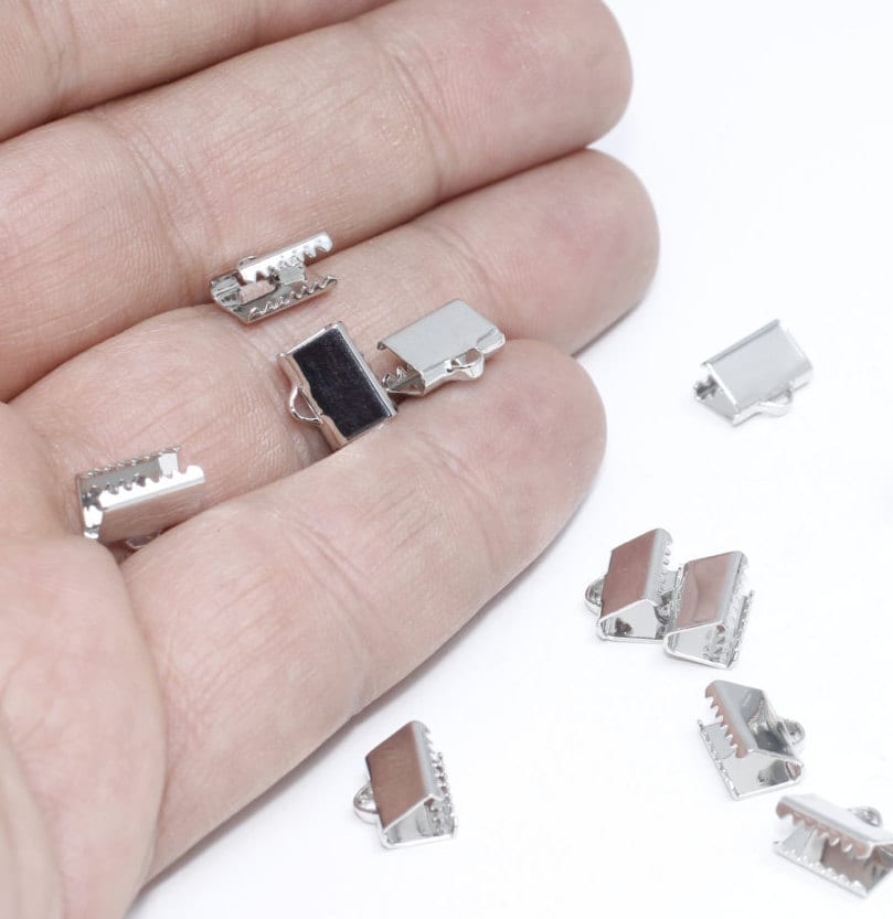 Jewelry Making & Beading 9mm Rhodium Plated Ribbon Crimps FRY85 Cord