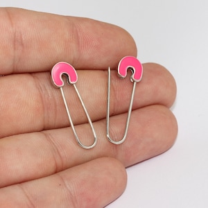 9x35mm Rhodium Plated Safety Pin Charm, Silver Safety Pin Pendant, Safety Pin Necklace, Connector Charms, Pink Pin Charms, CPC, MLS305