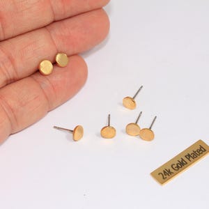 5mm 24k Shiny Gold Earrings, Circle Stud Earrings, Minimalist Earrings, Dot Studs, Dainty Earrings, Gold Plated Findings, ROSE269