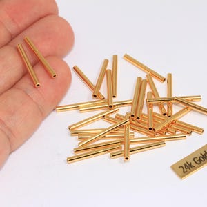 2x20mm 24k Shiny Gold Tube Beads, Tube Beads, Spacer Tube Charms, Geometric Beads, Gold Plated Findings, BRT701