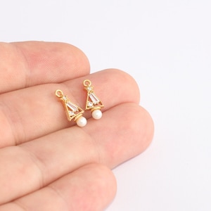 7x15mm 24k Shiny Gold Charms, Micro Pave Christmas Tree Charm, CZ White Stone Christmas Tree, Holiday Christmas Charm, Zircon Charms, SLM944