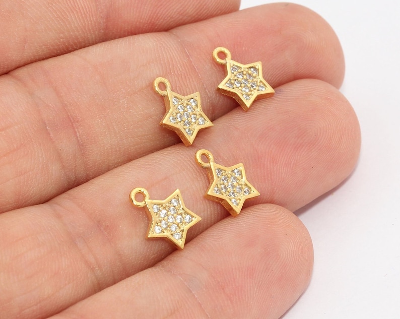 CZ Star Charms Micro Pave Charms Star Pendant 8x10mm 24k Shiny Gold Star Charms ZRCN467 Micro Pave Star Cubic Zirconia Charms FLT